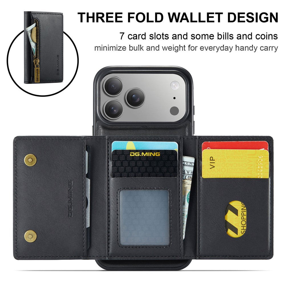 DG.MING M5 Series For iPhone 17 Pro Case Detachable Magnetic Leather Phone Cover with Card Slots
