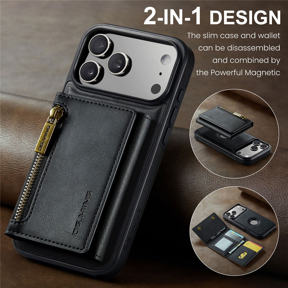 DG.MING M5 Series For iPhone 17 Pro Case Detachable Magnetic Leather Phone Cover with Card Slots