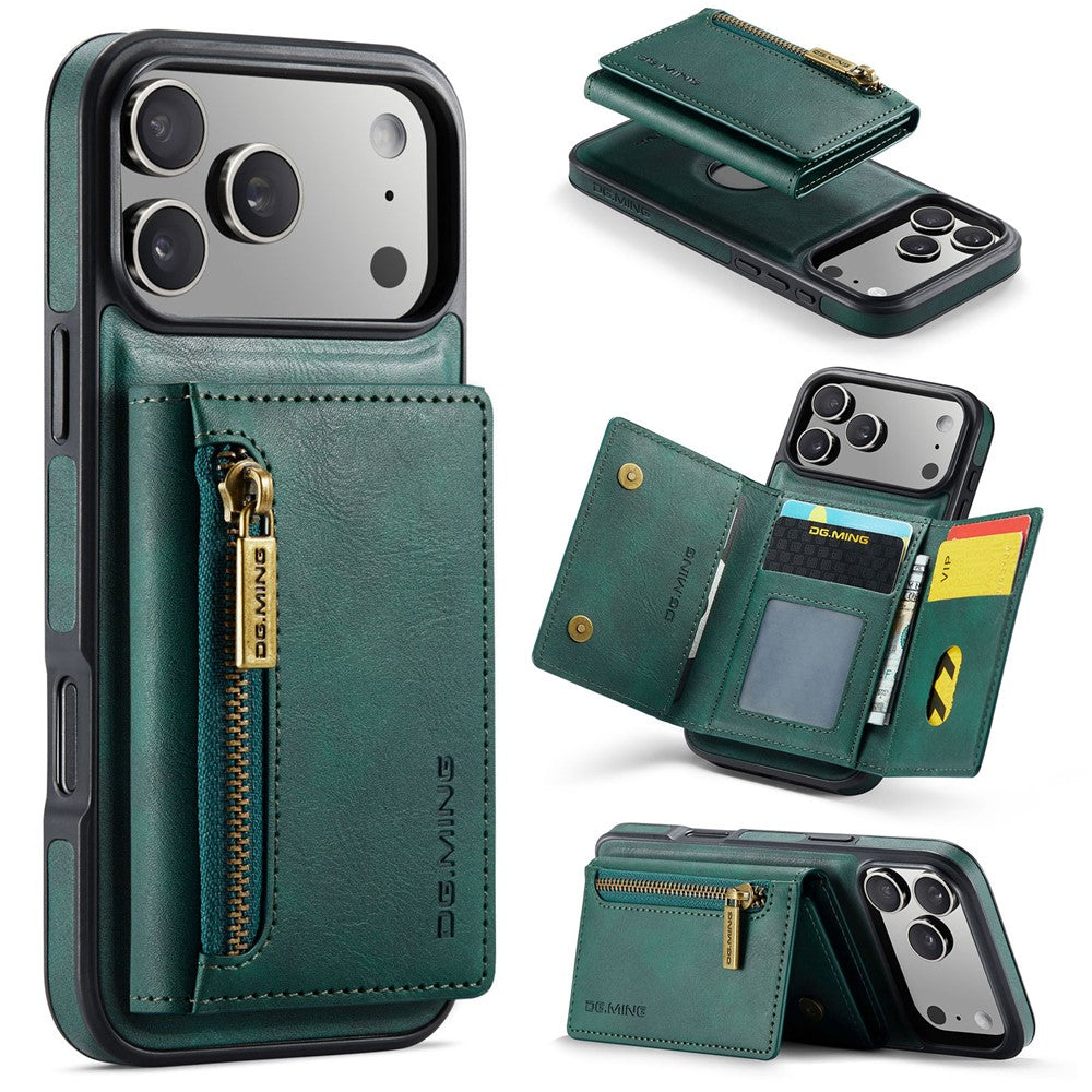 Funda DG.MING Serie M5 para iPhone 17 Pro, funda magnética desmontable de cuero con ranuras para tarjetas