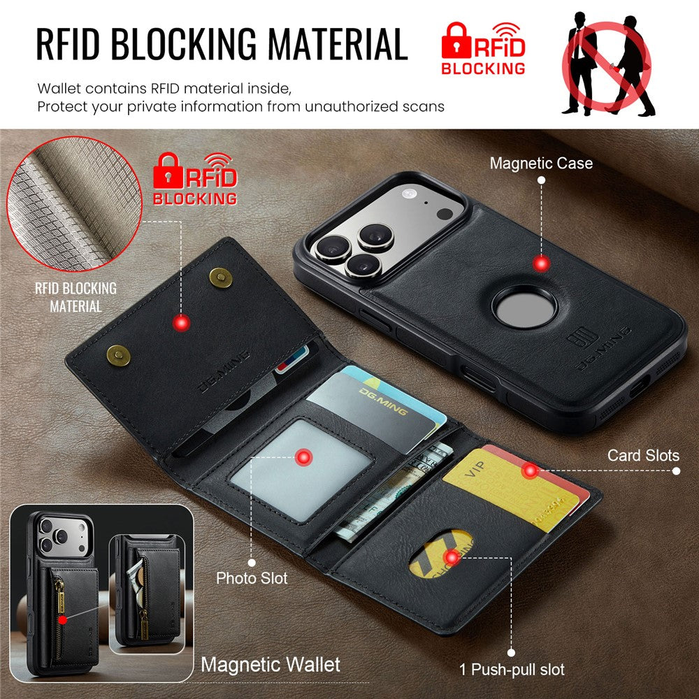 DG.MING M5 Series For iPhone 17 Pro Max Case Detachable Magnetic Leather Phone Cover with Card Slots