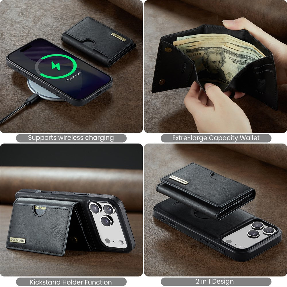 DG.MING M6 Series For iPhone 17 Pro Case Magnetic Wallet PU + PC + TPU Phone Cover