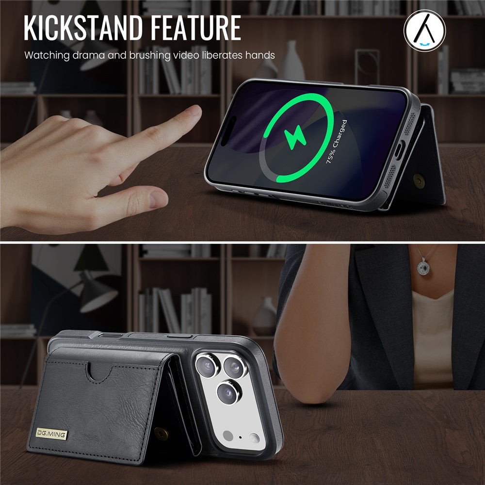 DG.MING M6 Series For iPhone 17 Pro Case Magnetic Wallet PU + PC + TPU Phone Cover