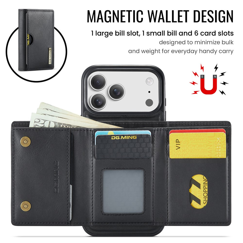 DG.MING M6 Series For iPhone 17 Pro Case Magnetic Wallet PU + PC + TPU Phone Cover