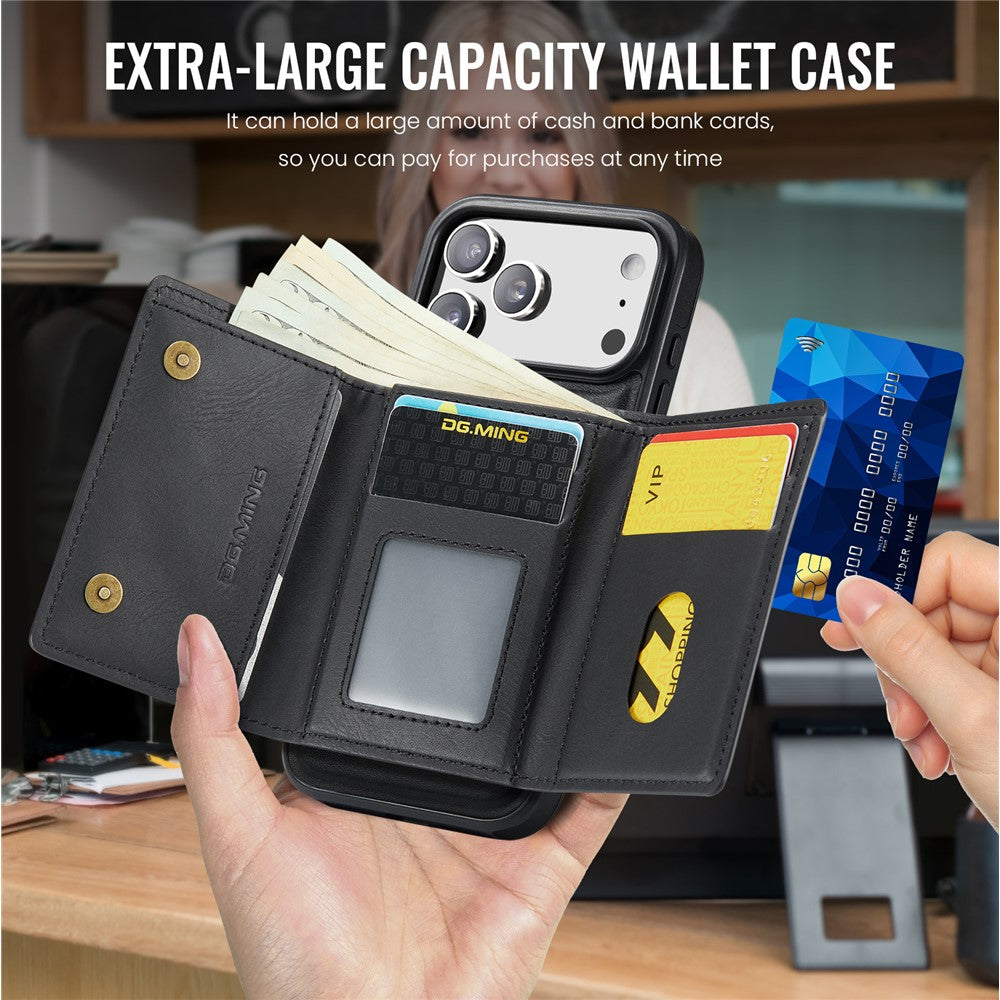 DG.MING M6 Series For iPhone 17 Pro Max Case Magnetic Wallet PU + PC + TPU Phone Cover