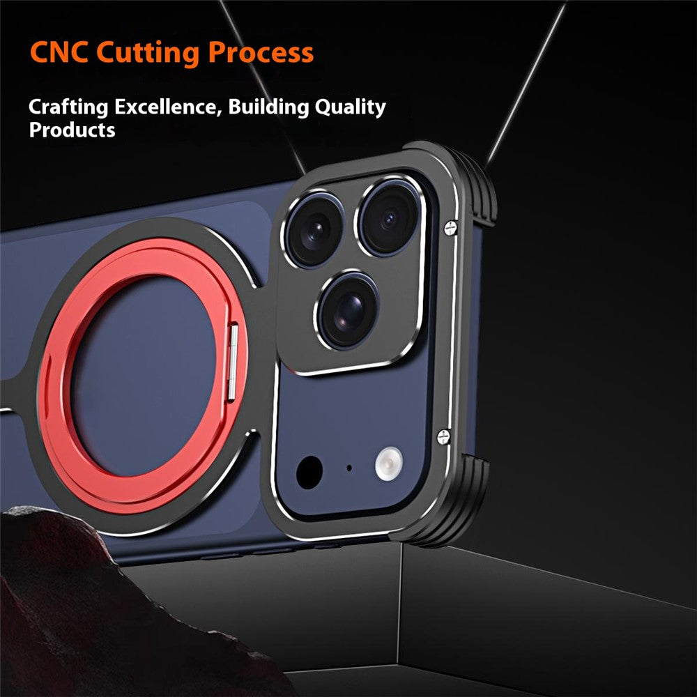 For iPhone 17 Pro Max Metal Case Rotating Kickstand Heat Dissipation Frameless Phone Bumper Cover with Lens Protector