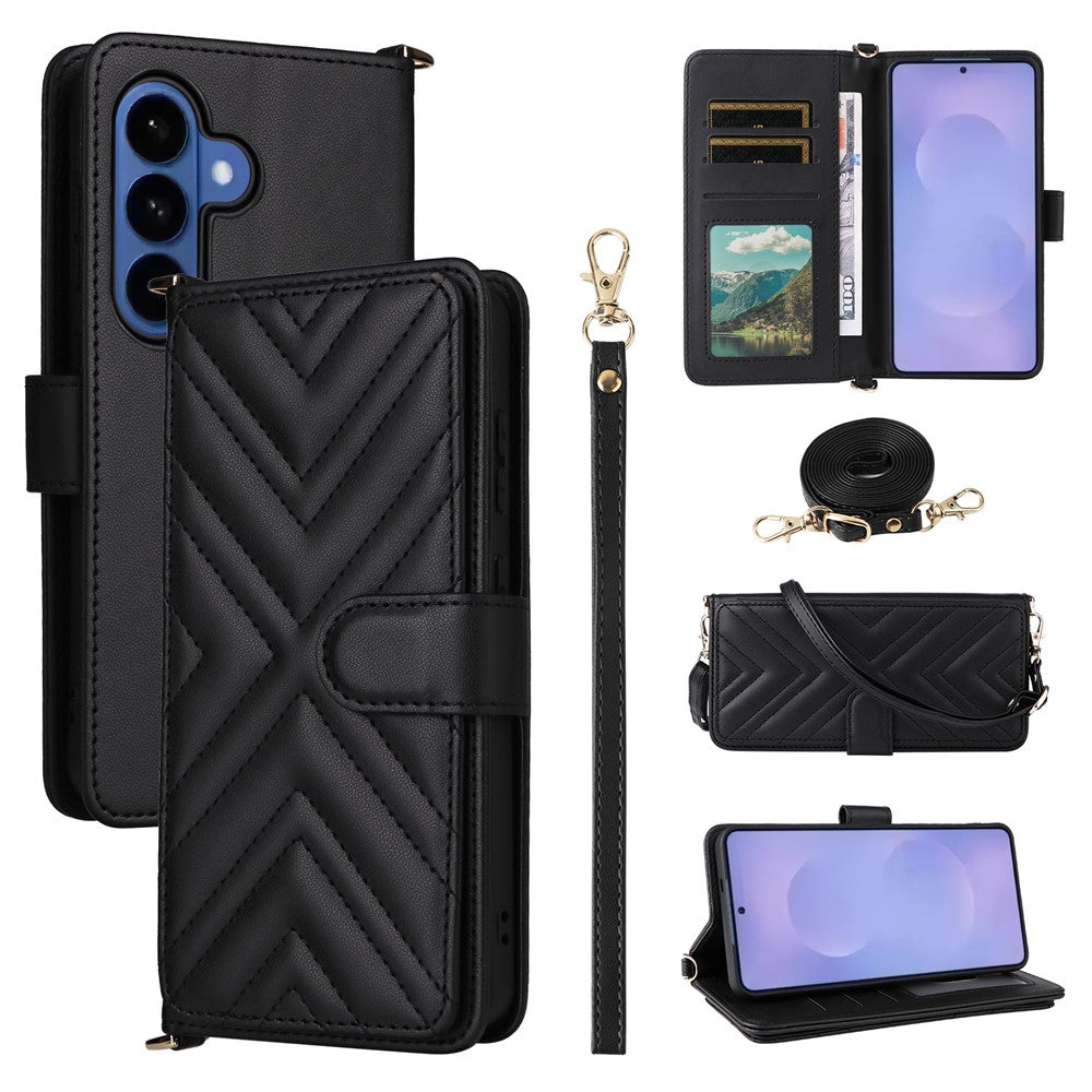 For Samsung Galaxy S26 / S26 Pro Case with Shoulder / Wrist Strap Leather Phone Cover Stand Wallet
