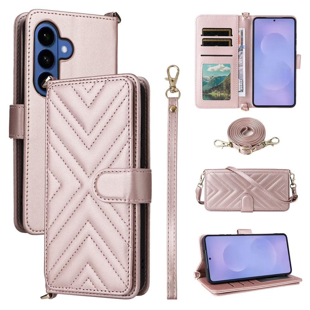 For Samsung Galaxy S26 / S26 Pro Case with Shoulder / Wrist Strap Leather Phone Cover Stand Wallet