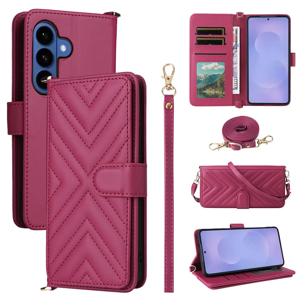 For Samsung Galaxy S26 / S26 Pro Case with Shoulder / Wrist Strap Leather Phone Cover Stand Wallet