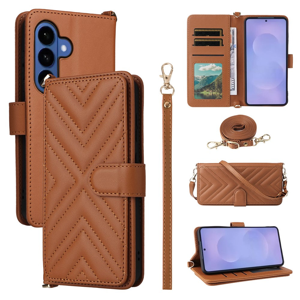 For Samsung Galaxy S26 / S26 Pro Case with Shoulder / Wrist Strap Leather Phone Cover Stand Wallet