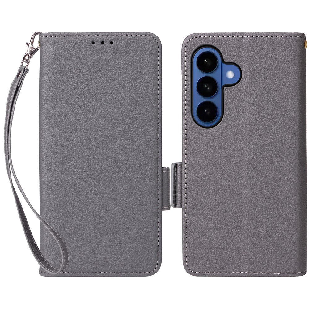 For Samsung Galaxy S26 / S26 Pro Case Litchi Texture Wallet Leather Phone Cover with Wrist Strap