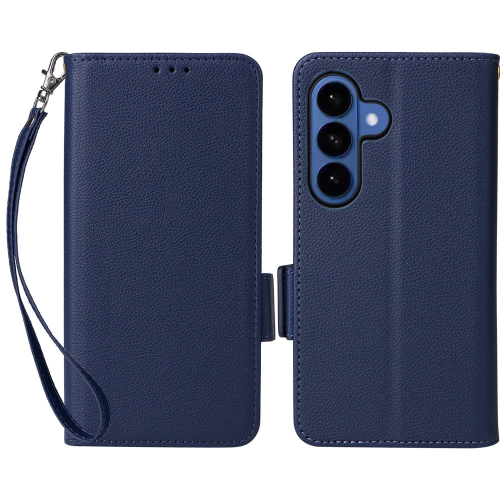 For Samsung Galaxy S26 / S26 Pro Case Litchi Texture Wallet Leather Phone Cover with Wrist Strap