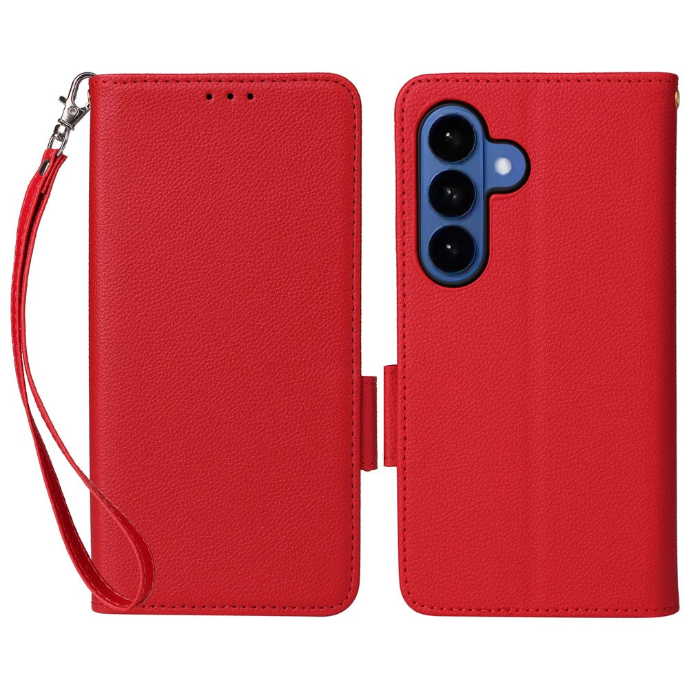 For Samsung Galaxy S26 / S26 Pro Case Litchi Texture Wallet Leather Phone Cover with Wrist Strap