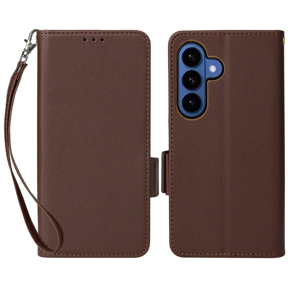 For Samsung Galaxy S26 / S26 Pro Case Litchi Texture Wallet Leather Phone Cover with Wrist Strap