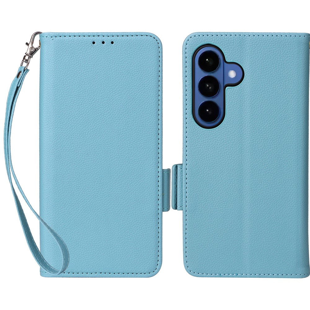 For Samsung Galaxy S26 / S26 Pro Case Litchi Texture Wallet Leather Phone Cover with Wrist Strap
