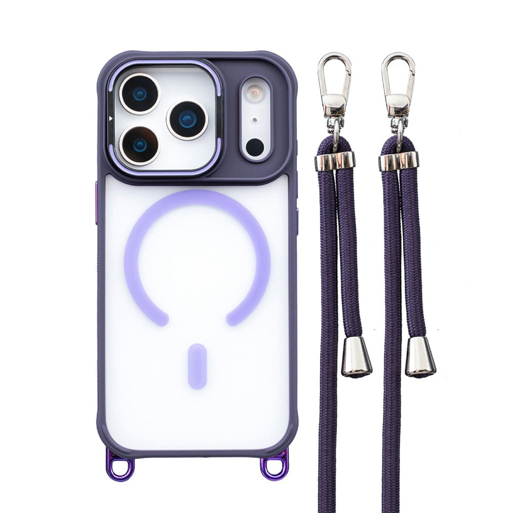 Funda para iPhone 17 Pro Max compatible con MagSafe, cubierta de TPU y PC con correa ajustable y soporte para la cámara.
