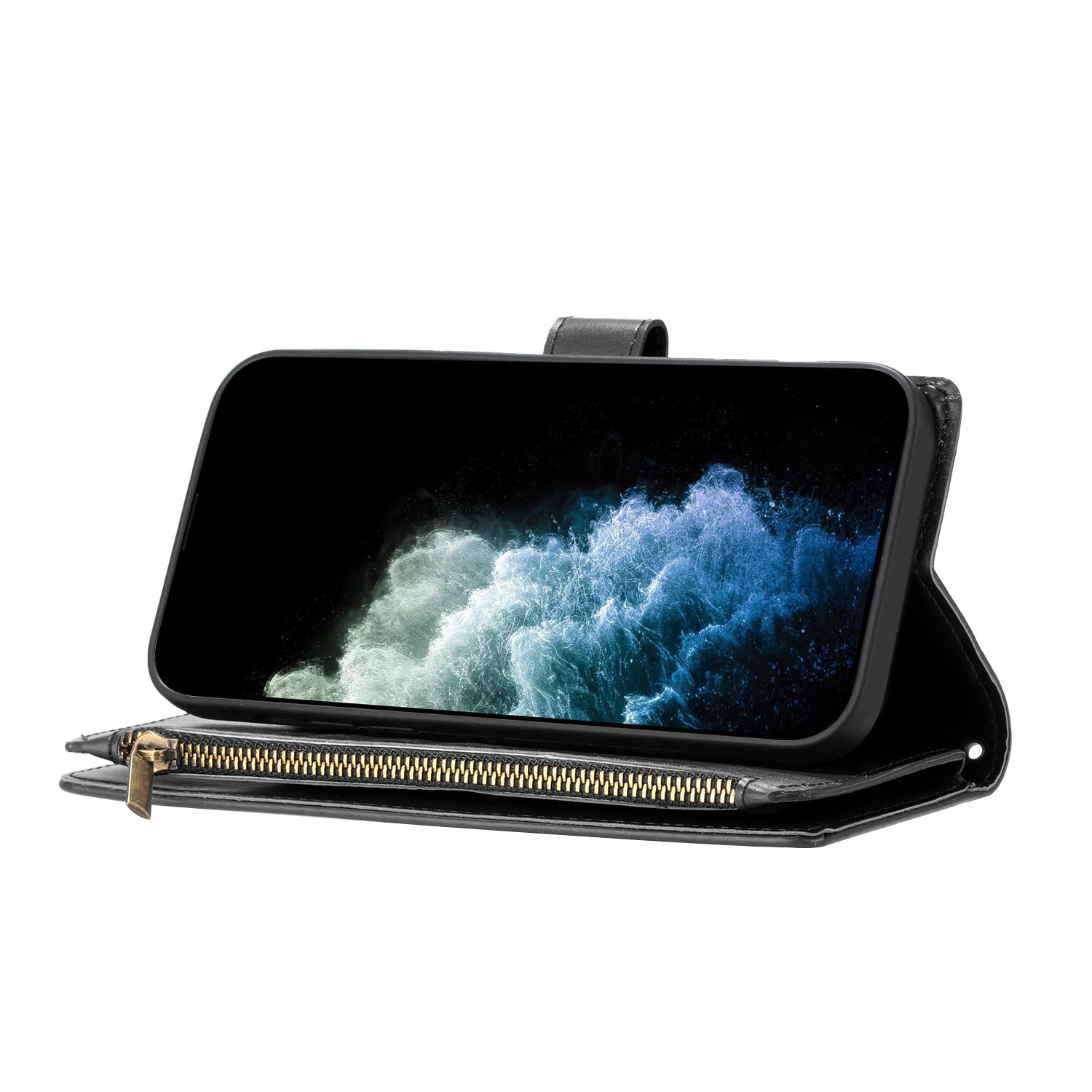 For Samsung Galaxy S24 Ultra Leather Case Zipper Wallet Stand Shockproof Phone Cover with Wrist Strap