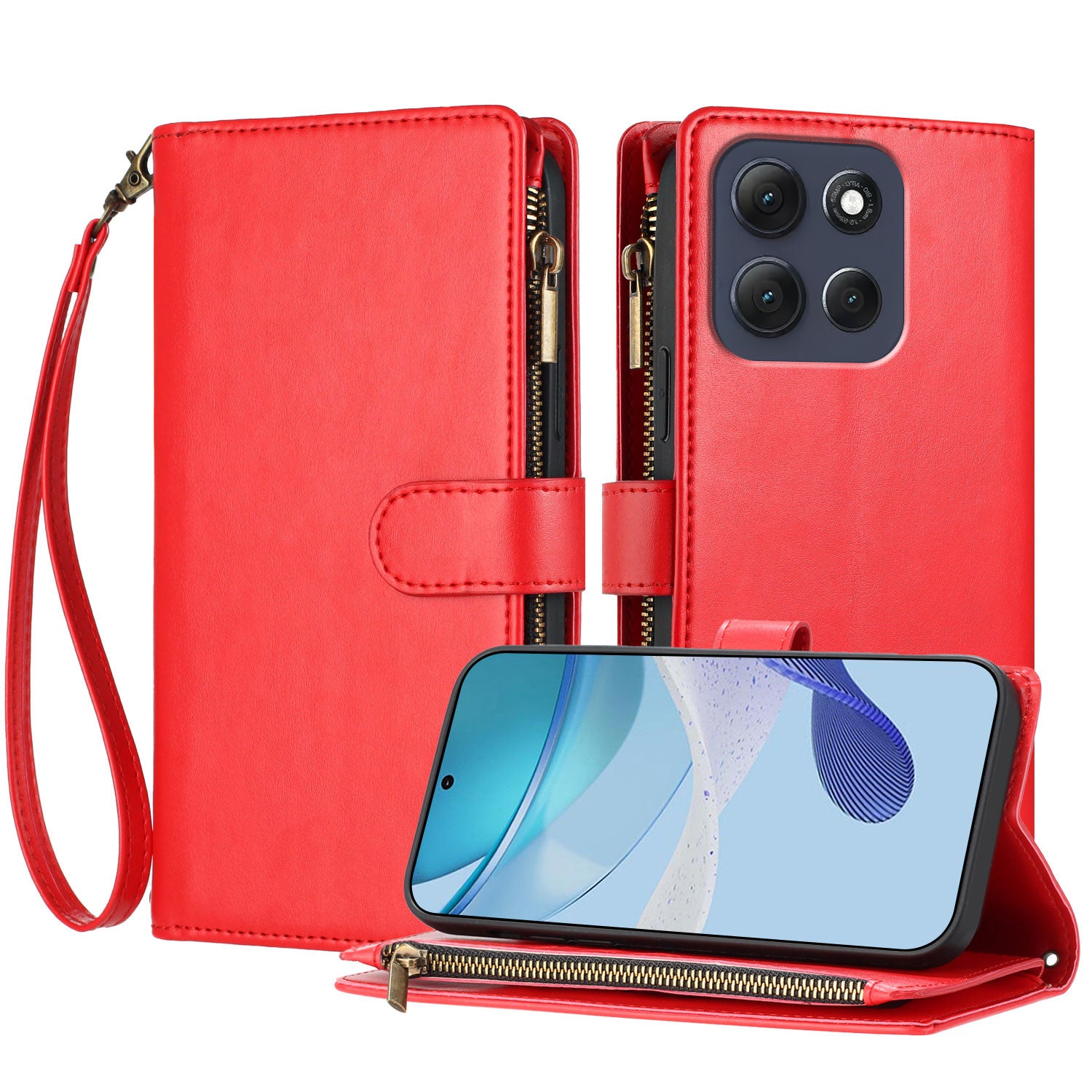 For Motorola Moto G (2026) 5G Leather Case Zipper Wallet Stand Shockproof Phone Cover with Wrist Strap