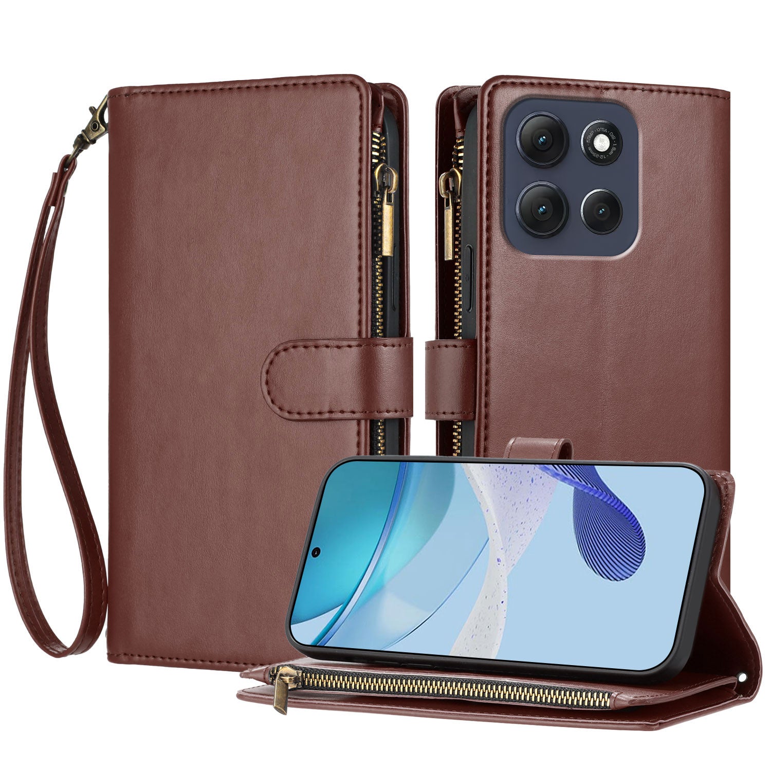 For Motorola Moto G (2026) 5G Leather Case Zipper Wallet Stand Shockproof Phone Cover with Wrist Strap