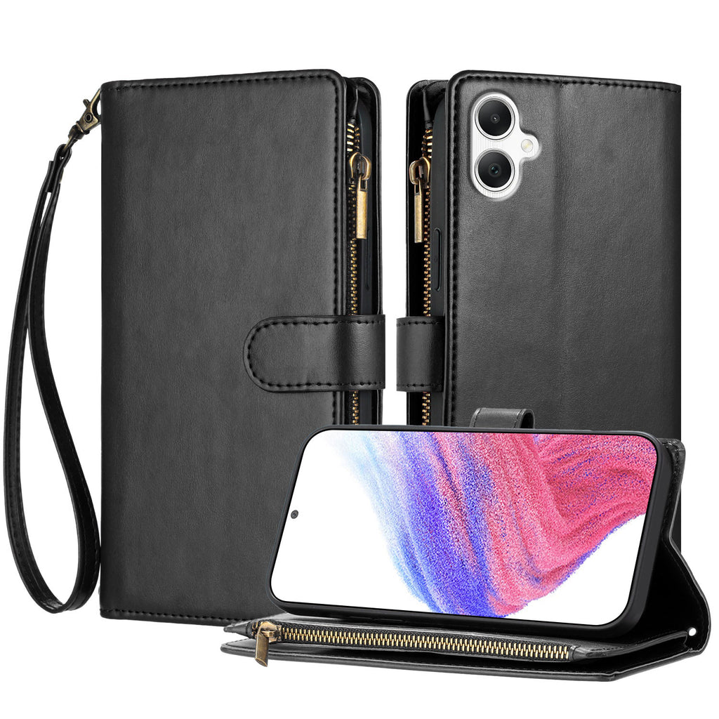 For Samsung Galaxy A07 5G / Galaxy A06 4G / Galaxy A06 5G / Galaxy A07 4G Leather Case Zipper Wallet Stand Shockproof Phone Cover with Wrist Strap