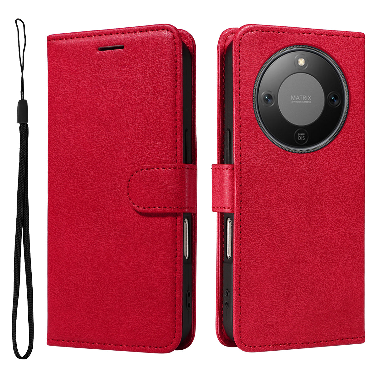 Étui portefeuille en cuir avec dragonne et support pour téléphone, coloris uni, pour Honor X9d 5G / Honor X70 5G 