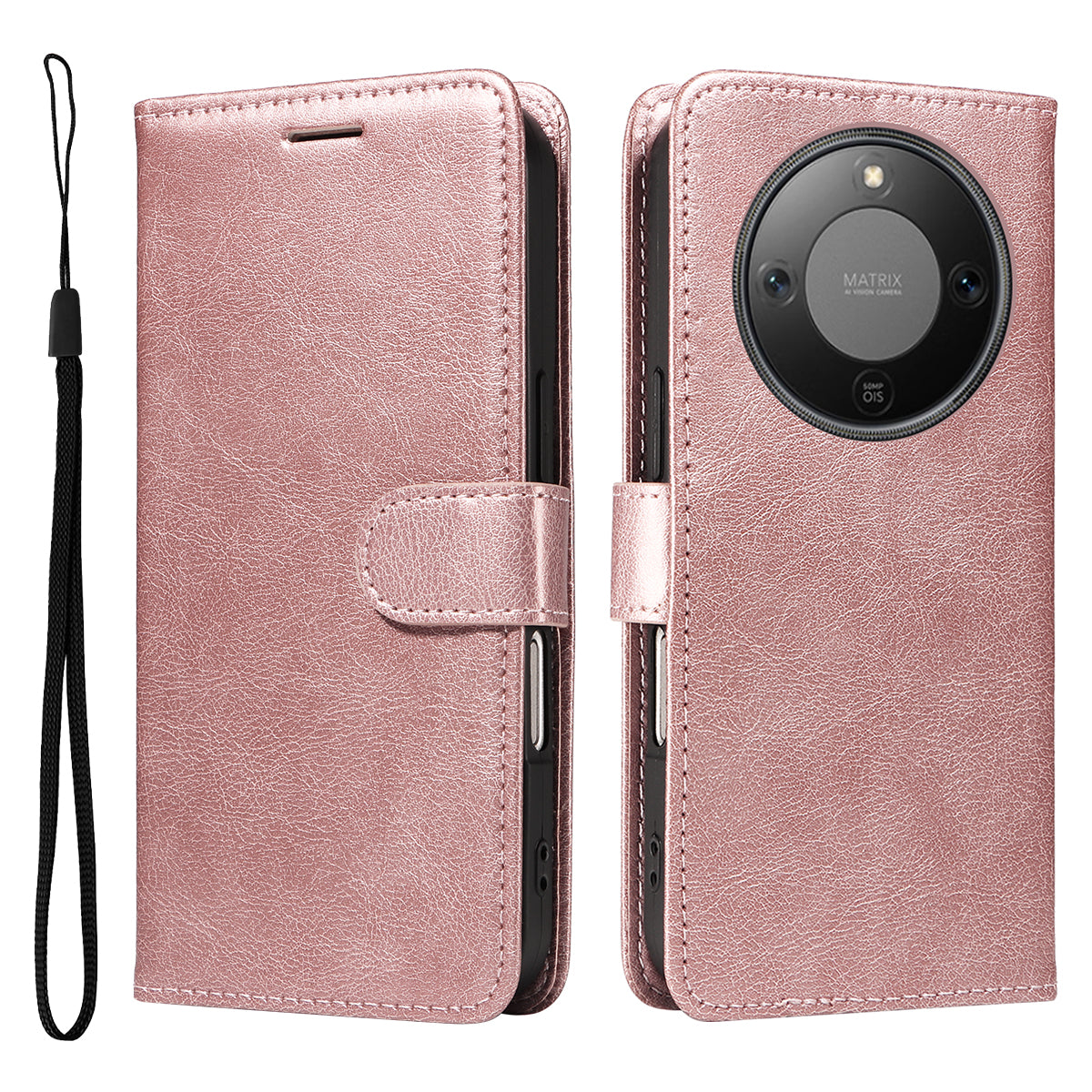 Étui portefeuille en cuir avec dragonne et support pour téléphone, coloris uni, pour Honor X9d 5G / Honor X70 5G 