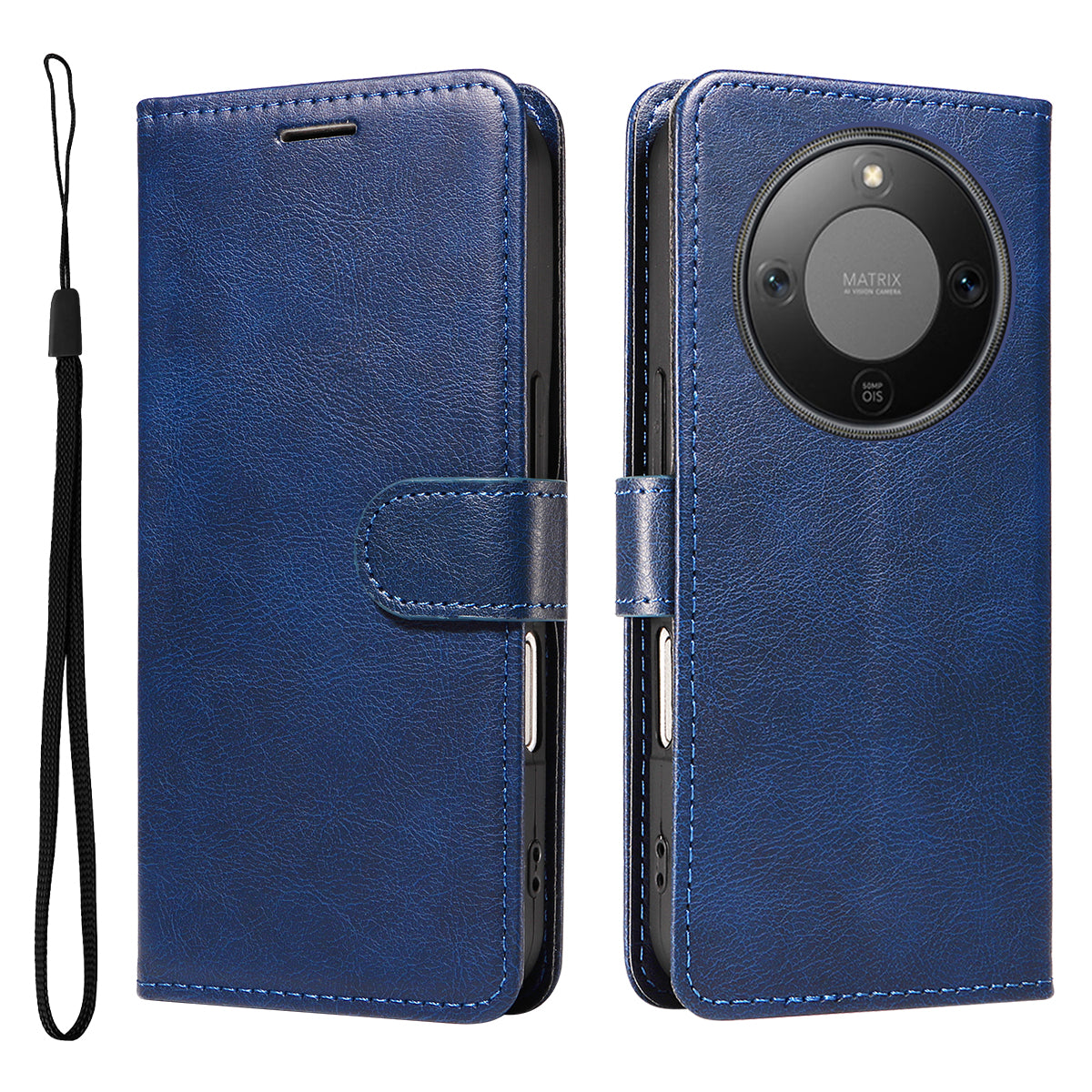 Étui portefeuille en cuir avec dragonne et support pour téléphone, coloris uni, pour Honor X9d 5G / Honor X70 5G 