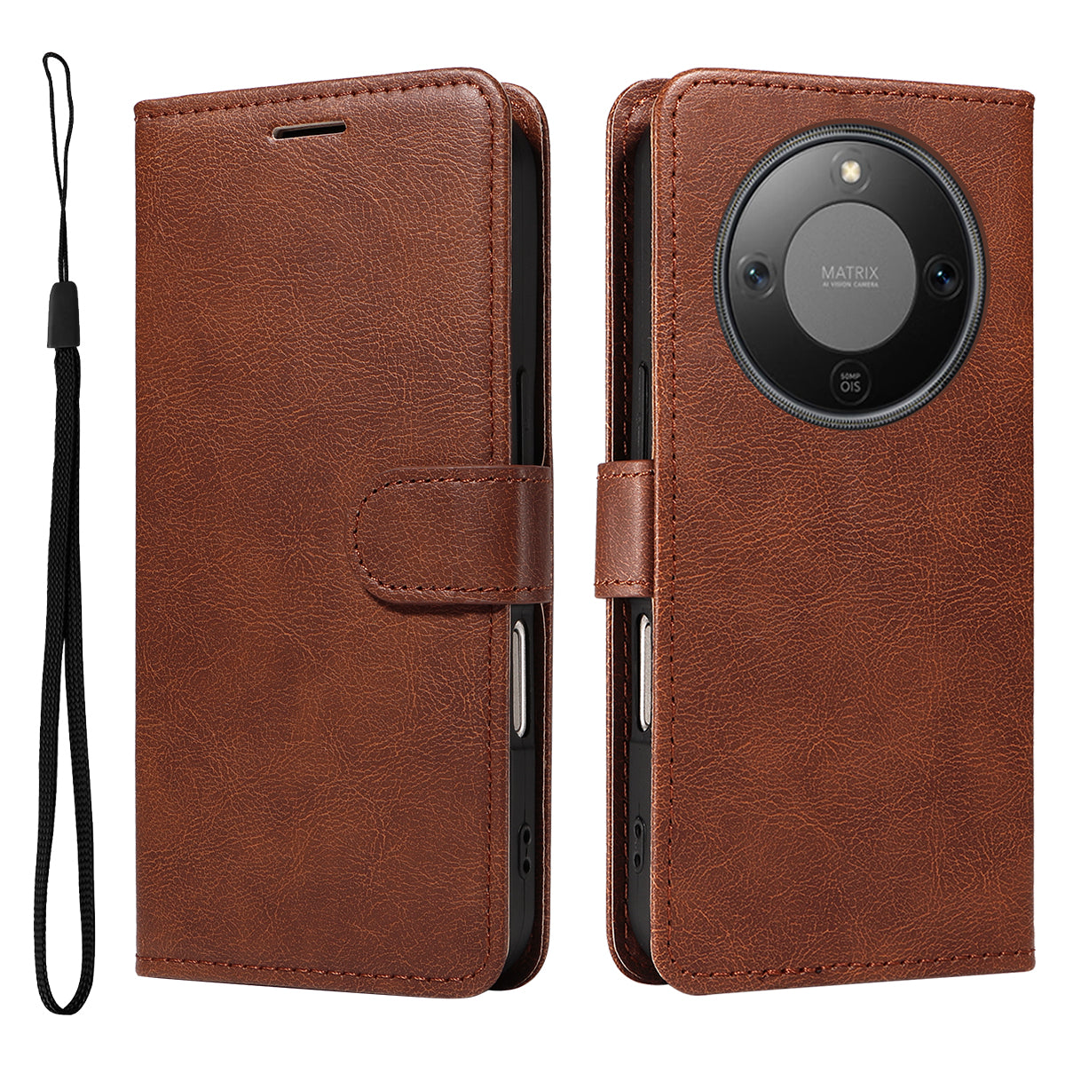 Étui portefeuille en cuir avec dragonne et support pour téléphone, coloris uni, pour Honor X9d 5G / Honor X70 5G 