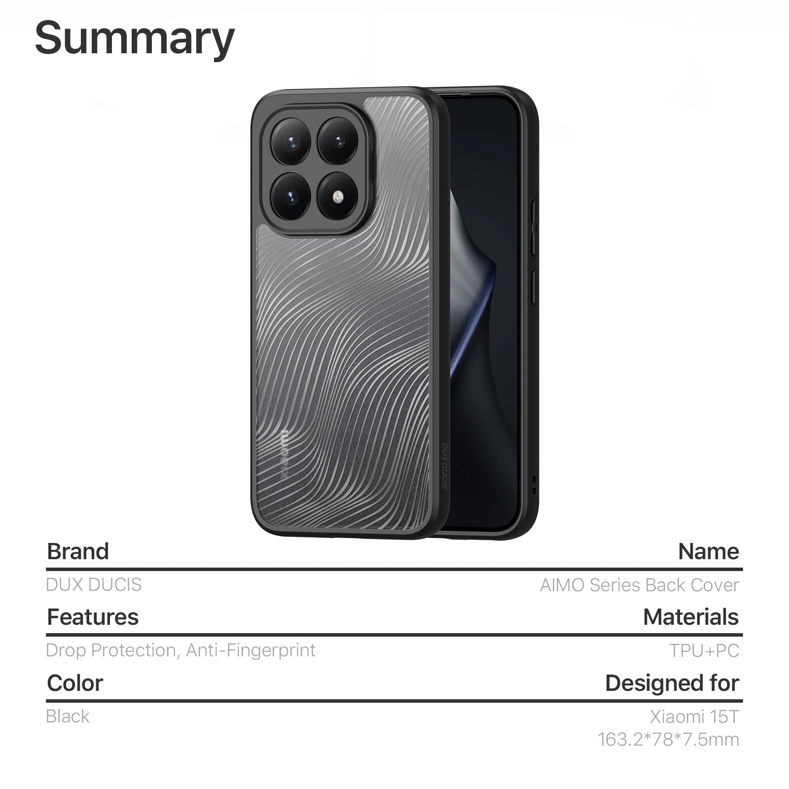 For Xiaomi 15T Case DUX DUCIS Aimo Series TPU+PC Matte Drop-proof Phone Cover (REACH Certification)