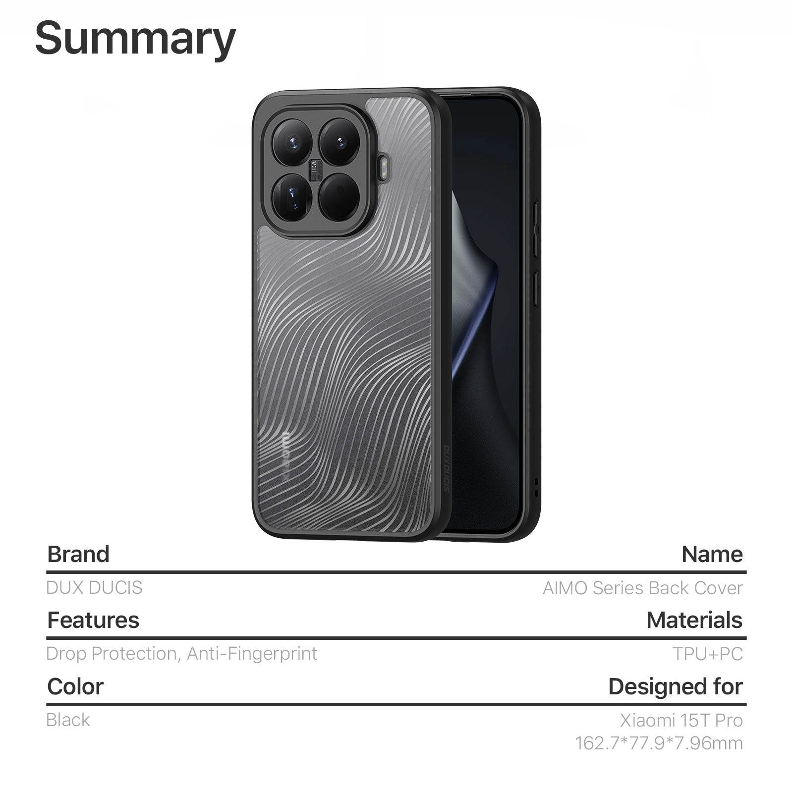 For Xiaomi 15T Pro Case DUX DUCIS Aimo Series TPU+PC Matte Drop-proof Phone Cover (REACH Certification)
