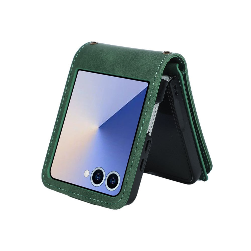 For Samsung Galaxy Z Flip7 5G Case Zipper Multi-Pocket Wallet Leather Phone Cover with Shoulder and Wrist Straps