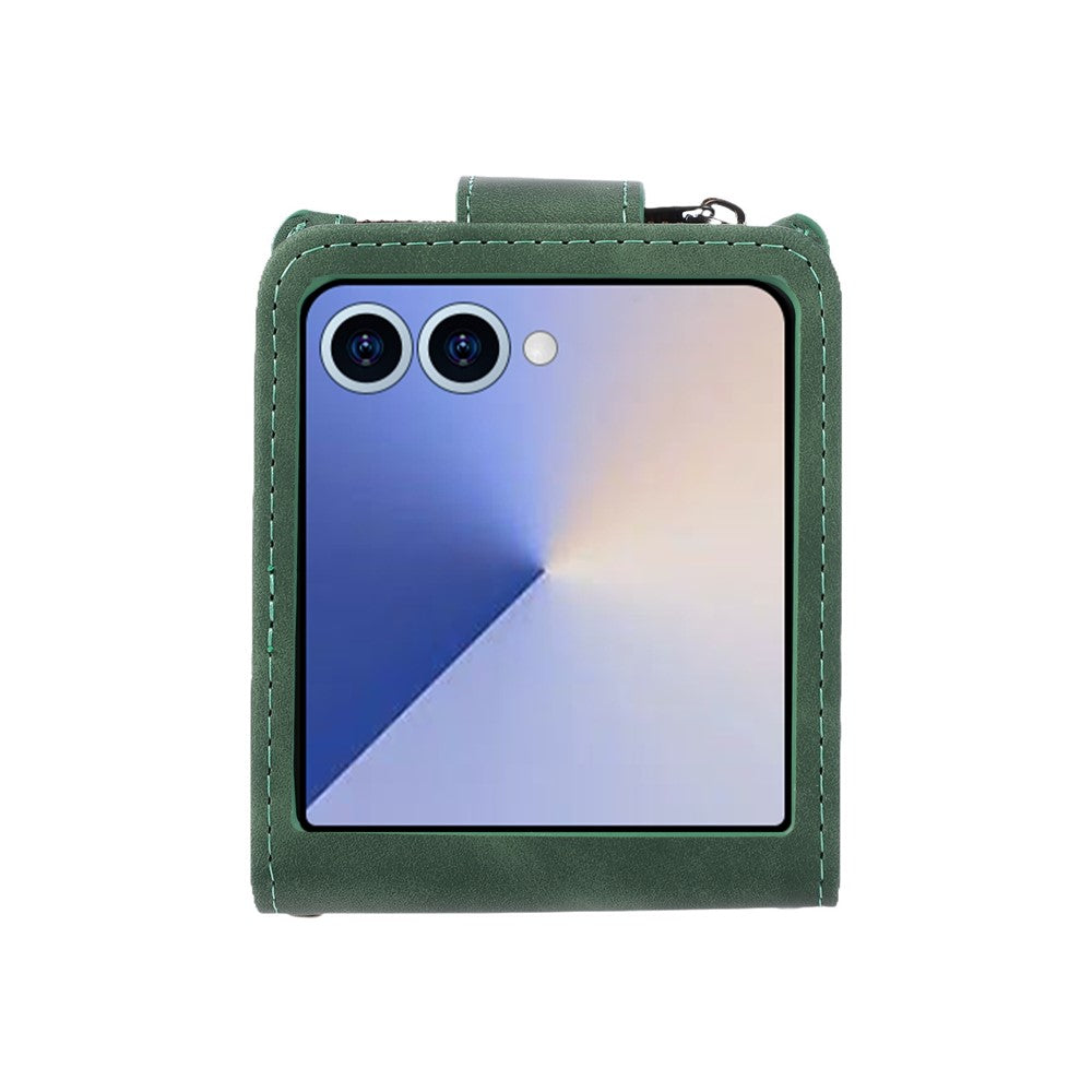 For Samsung Galaxy Z Flip7 5G Case Zipper Multi-Pocket Wallet Leather Phone Cover with Shoulder and Wrist Straps