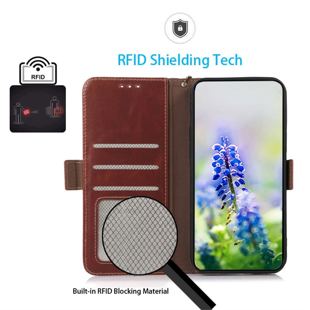 For Samsung Galaxy S26 Edge Case RFID Blocking Genuine Cow Leather Wallet Phone Cover