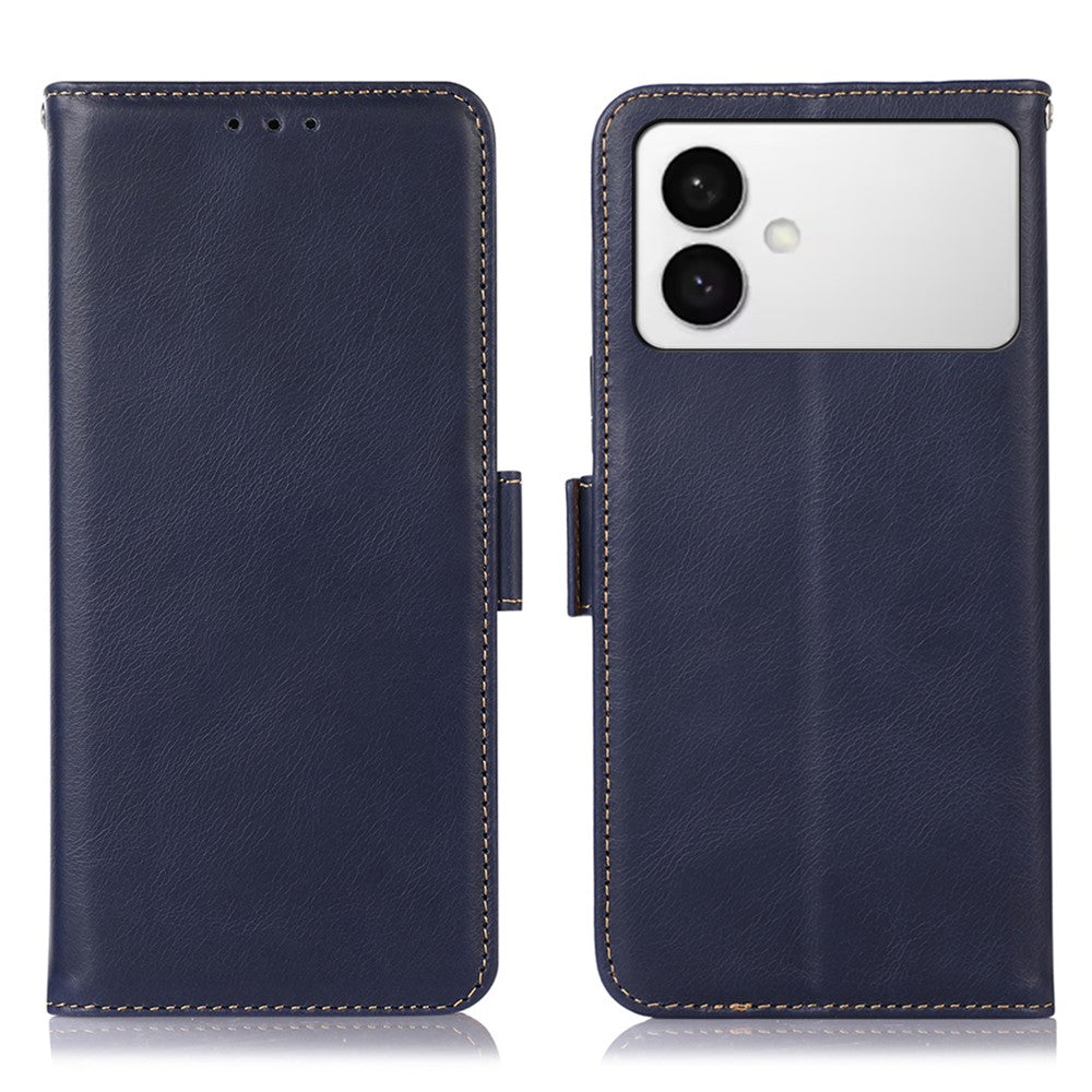 For Samsung Galaxy S26 Edge Case RFID Blocking Genuine Cow Leather Wallet Phone Cover