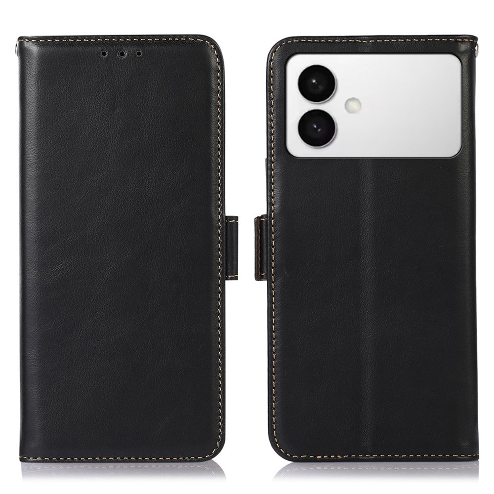 For Samsung Galaxy S26 Edge Case RFID Blocking Genuine Cow Leather Wallet Phone Cover