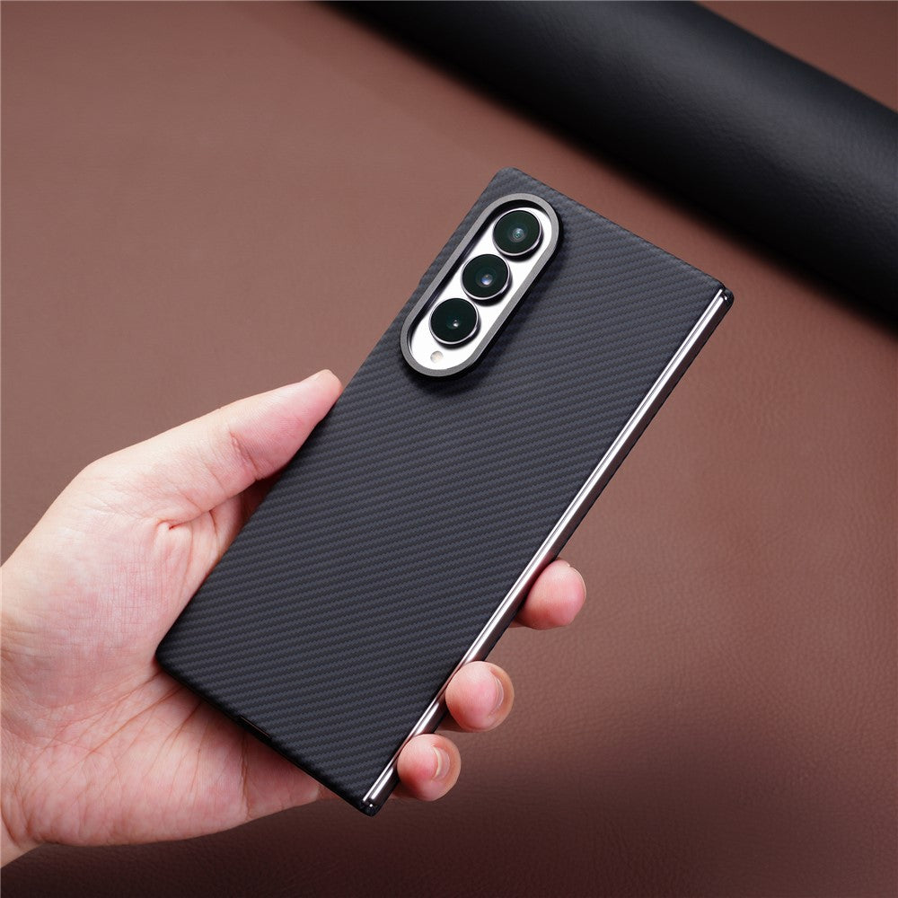 For Samsung Galaxy Z Fold4 5G Case Compatible with MagSafe Carbon Fiber Texture PC Phone Cover with Tempered Glass Film