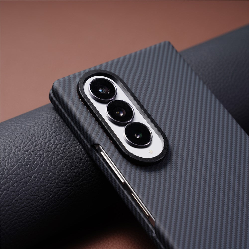 For Samsung Galaxy Z Fold4 5G Case Compatible with MagSafe Carbon Fiber Texture PC Phone Cover with Tempered Glass Film