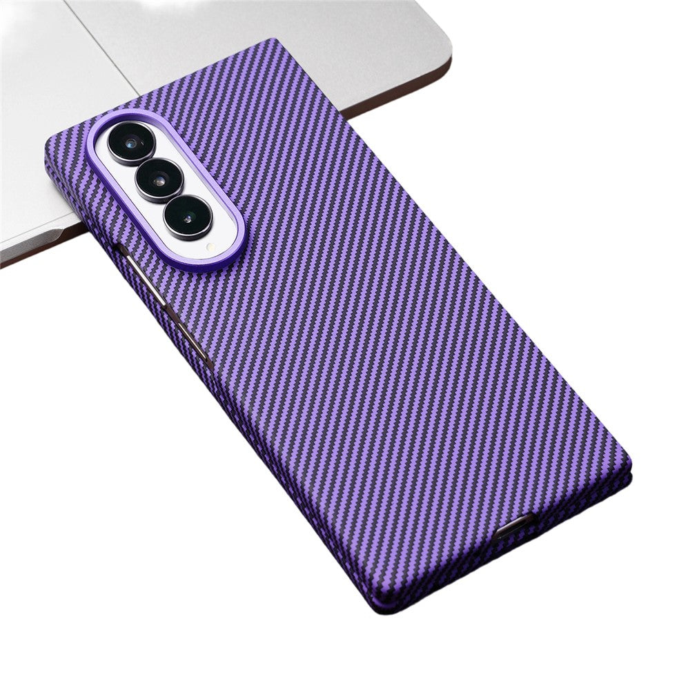 For Samsung Galaxy Z Fold4 5G Case Compatible with MagSafe Carbon Fiber Texture PC Phone Cover with Tempered Glass Film