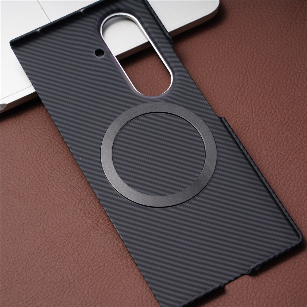 For Samsung Galaxy Z Fold7 5G Case Compatible with MagSafe Carbon Fiber Texture PC Phone Cover with Tempered Glass Film