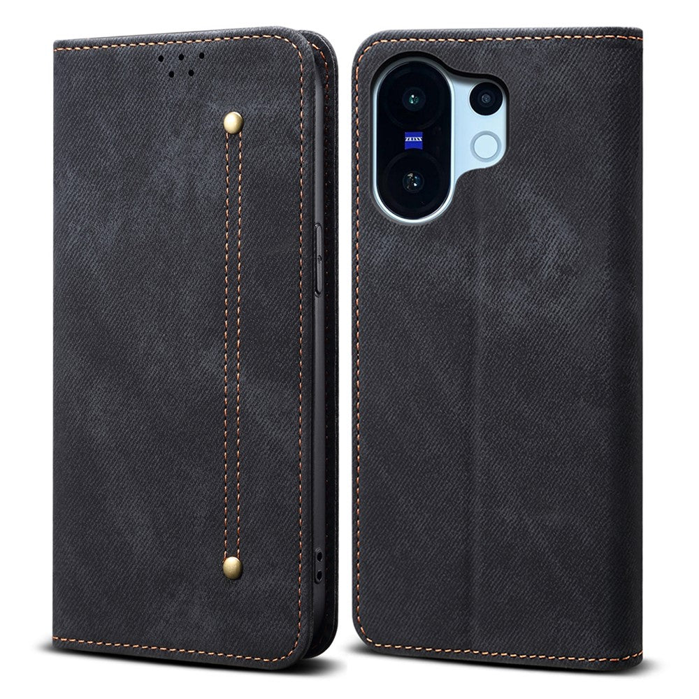 For vivo X200 FE 5G Case Jeans Cloth Texture Anti-Scratch Leather Stand Phone Cover