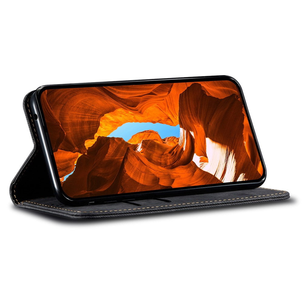 For vivo X200 FE 5G Case Jeans Cloth Texture Anti-Scratch Leather Stand Phone Cover