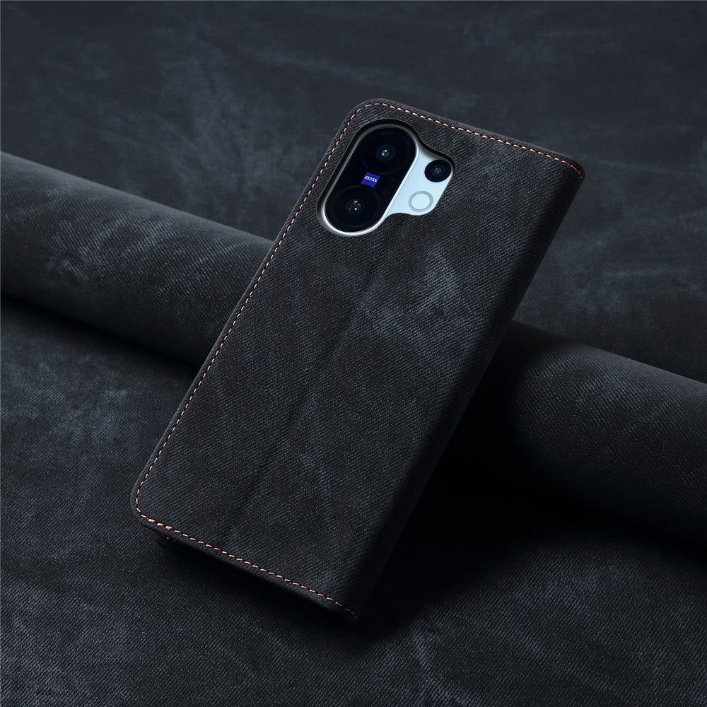 For vivo X200 FE 5G Case Jeans Cloth Texture Anti-Scratch Leather Stand Phone Cover