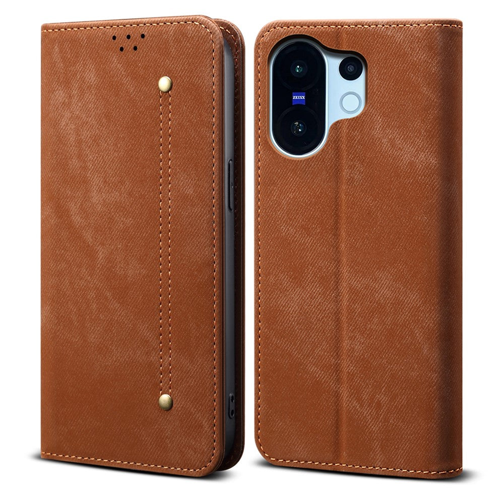 For vivo X200 FE 5G Case Jeans Cloth Texture Anti-Scratch Leather Stand Phone Cover