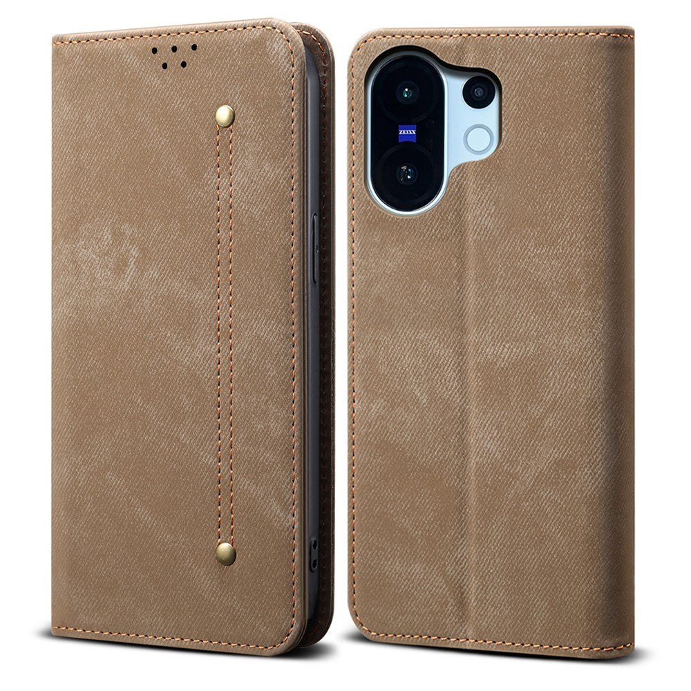 For vivo X200 FE 5G Case Jeans Cloth Texture Anti-Scratch Leather Stand Phone Cover