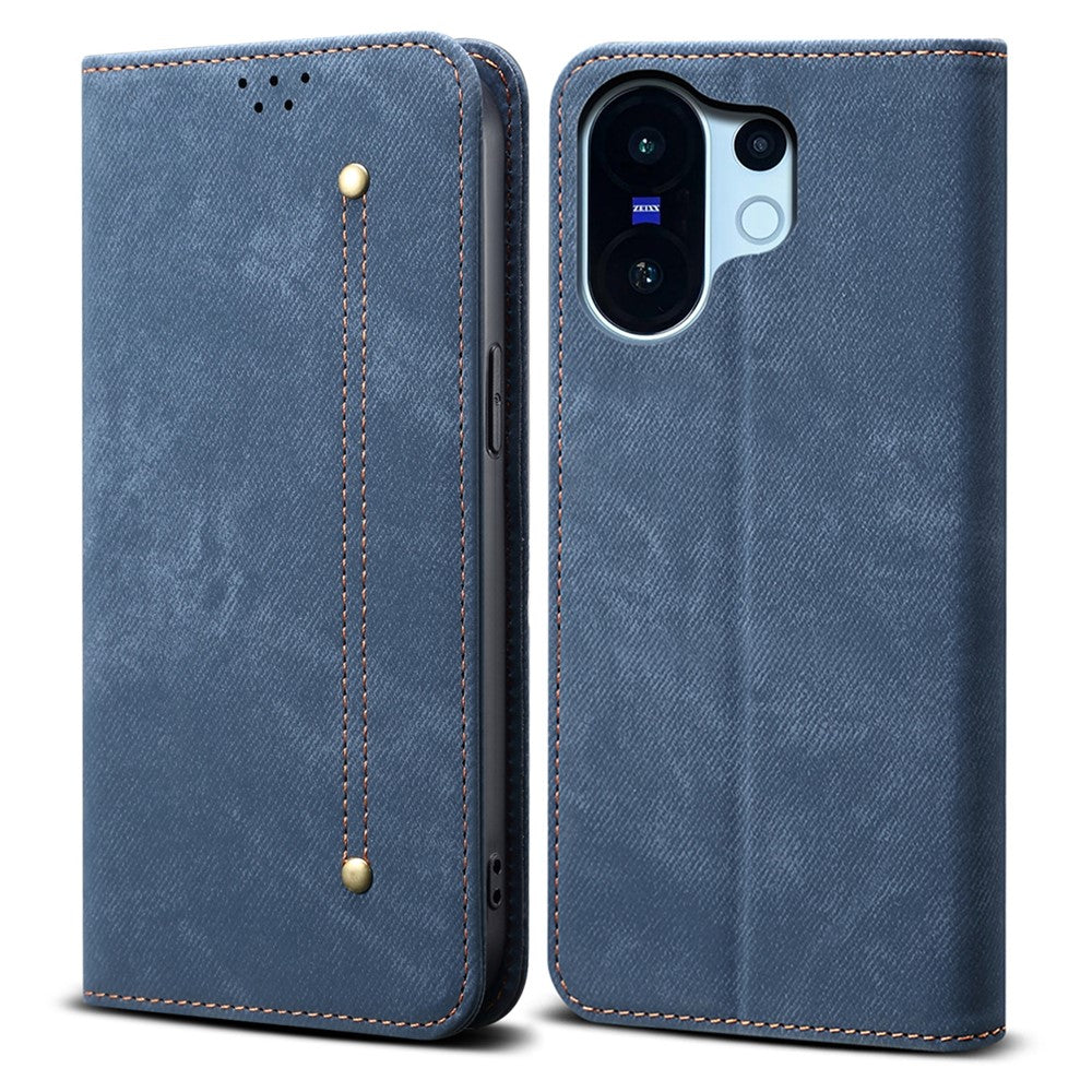 For vivo X200 FE 5G Case Jeans Cloth Texture Anti-Scratch Leather Stand Phone Cover