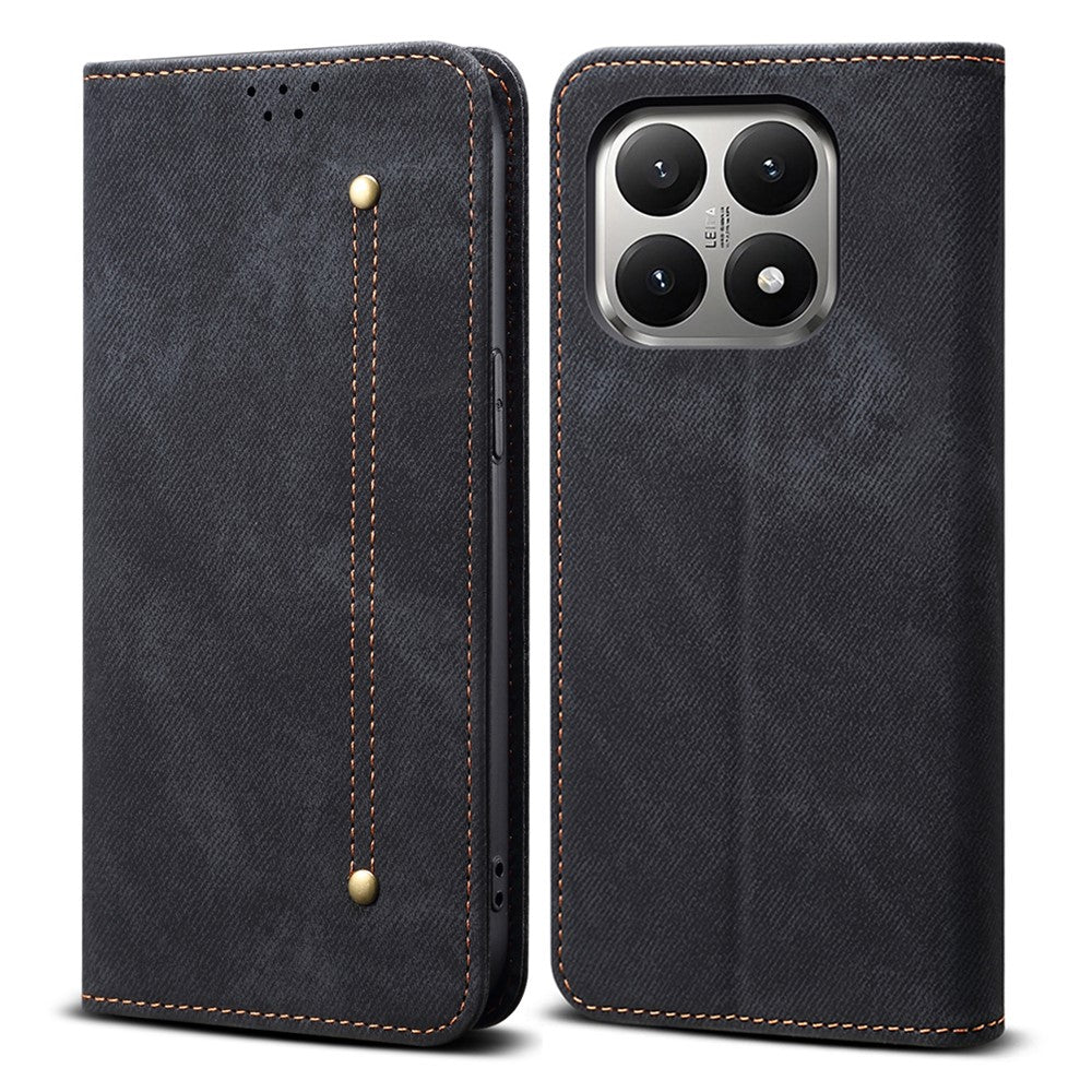 For Xiaomi 15T Case Jeans Cloth Texture Anti-Scratch Leather Stand Phone Cover