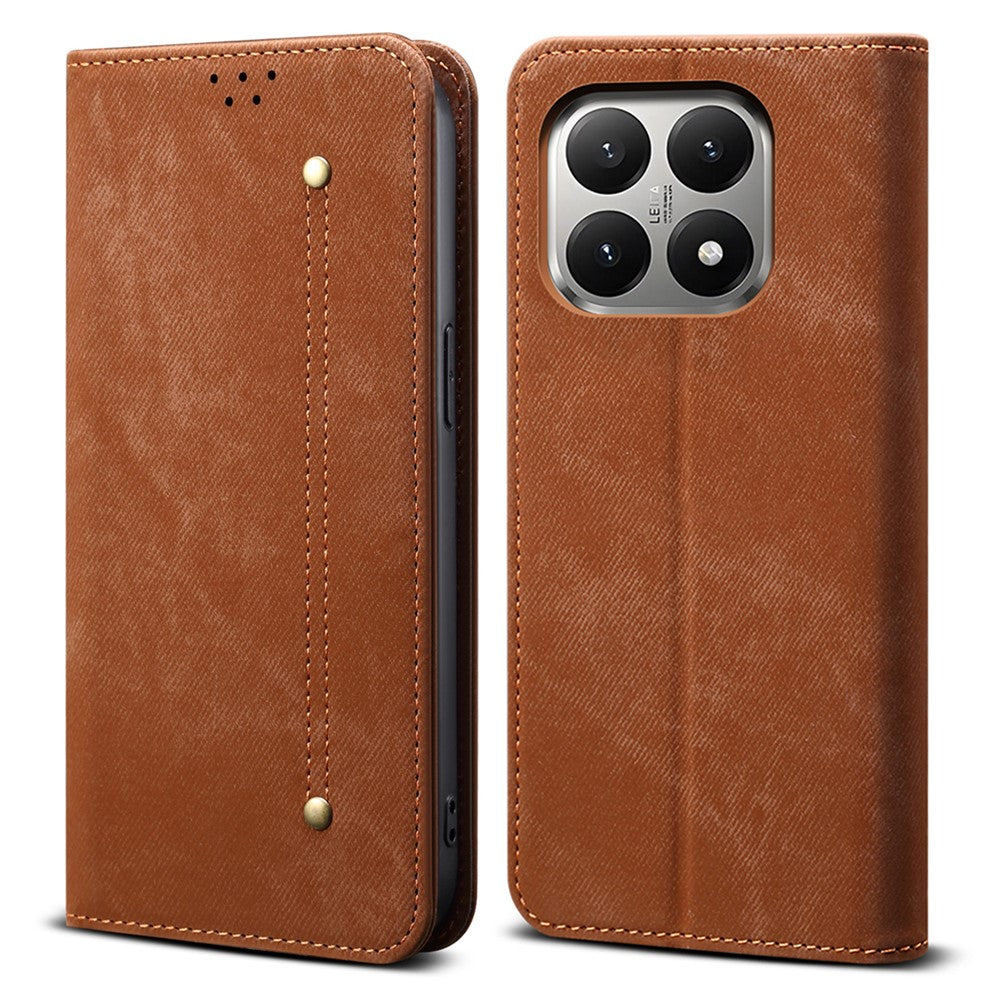 For Xiaomi 15T Case Jeans Cloth Texture Anti-Scratch Leather Stand Phone Cover