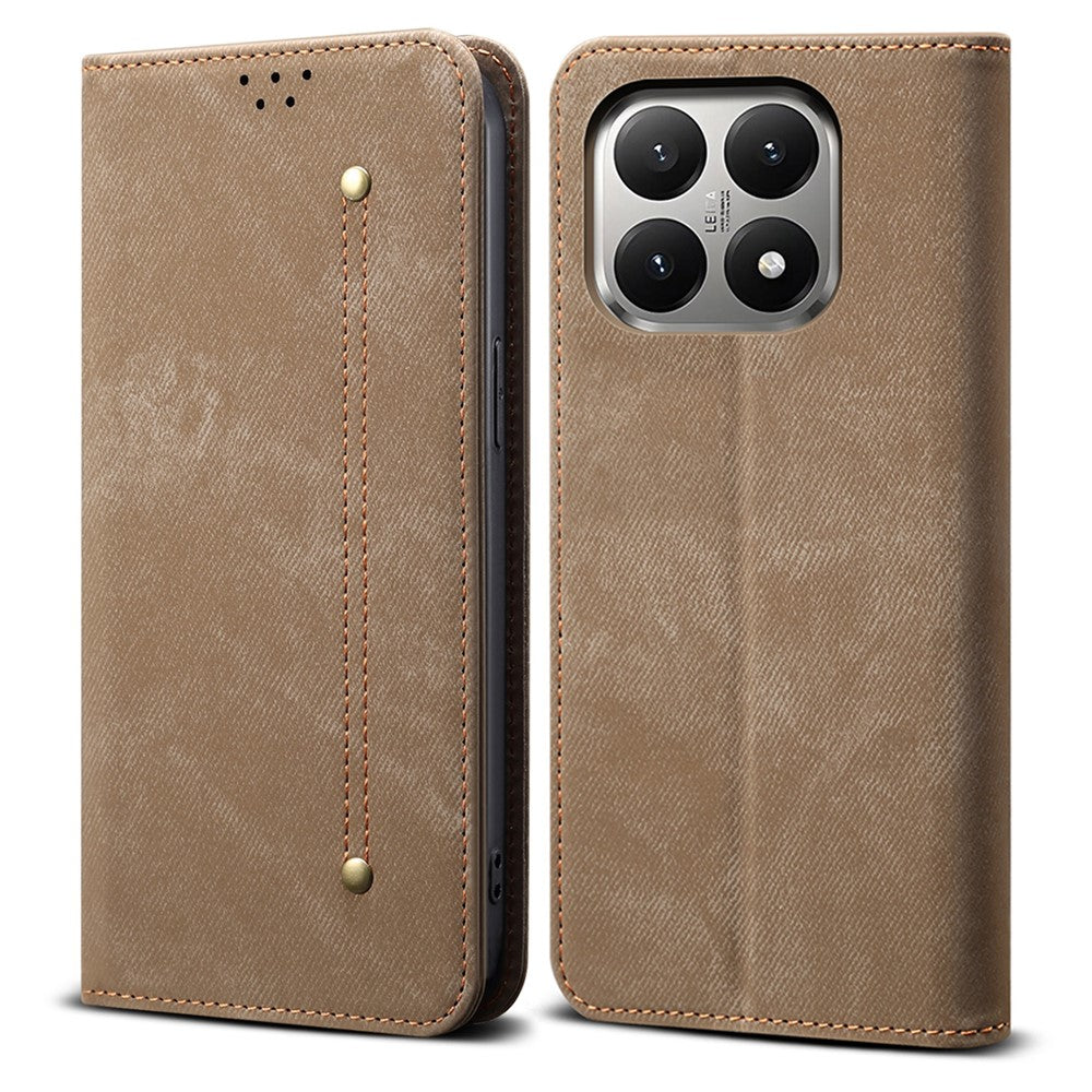 For Xiaomi 15T Case Jeans Cloth Texture Anti-Scratch Leather Stand Phone Cover