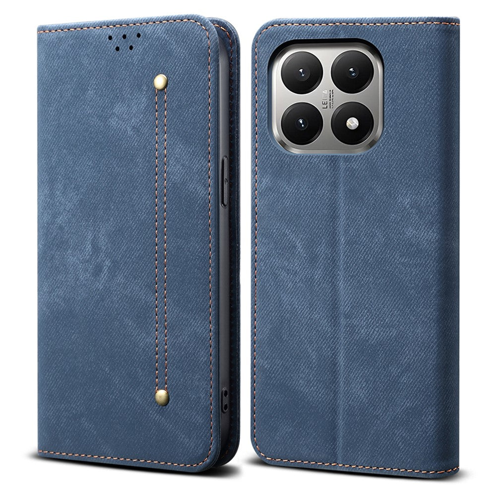 For Xiaomi 15T Case Jeans Cloth Texture Anti-Scratch Leather Stand Phone Cover