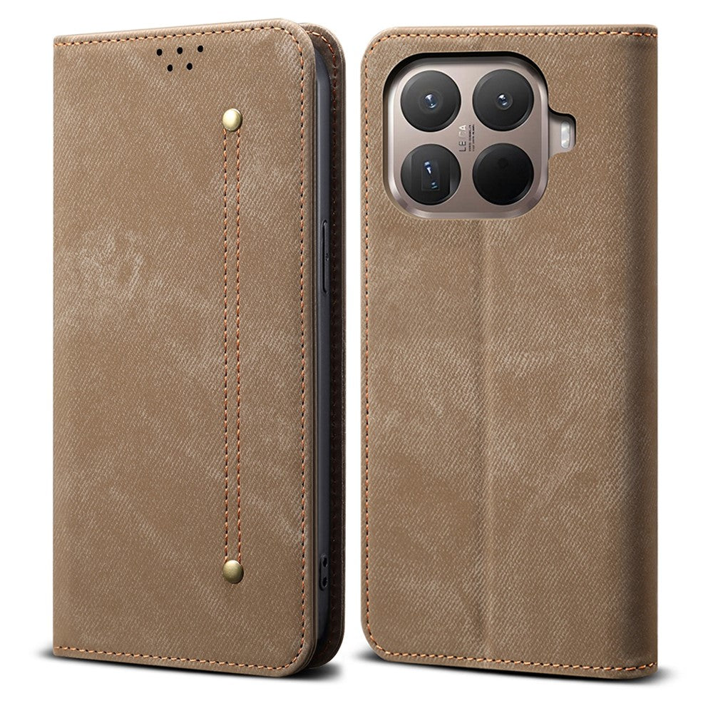 Funda para Xiaomi 15T Pro con textura de tela vaquera, resistente a arañazos, con soporte y carcasa de cuero.