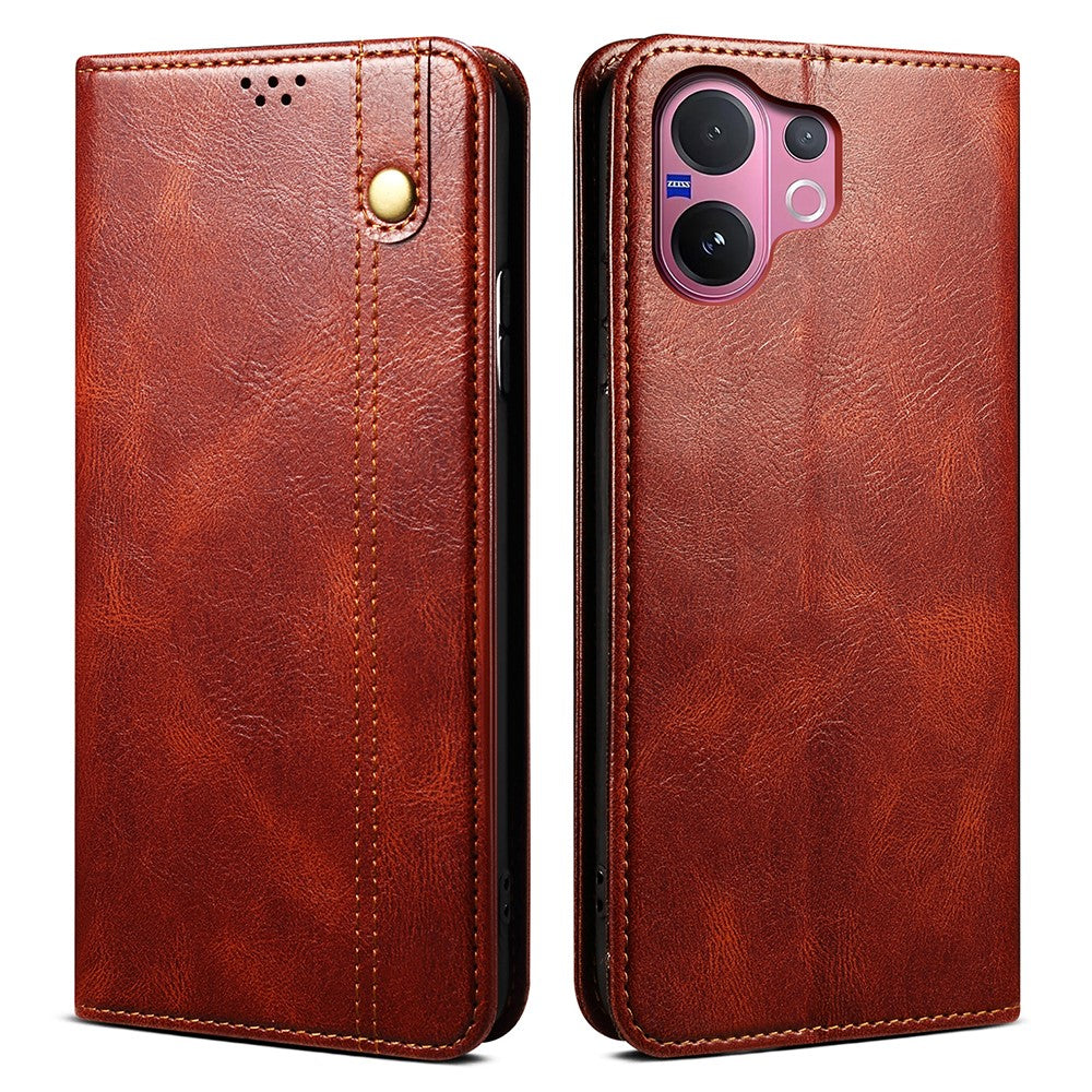 For vivo V60 5G  /  T4 Pro Case Crazy Horse Texture Waxy Leather Wallet Stand Phone Cover